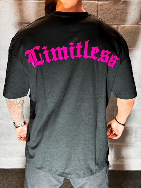 Limitless - T-Shirt Oversize Logo Gothique Noir & Rose